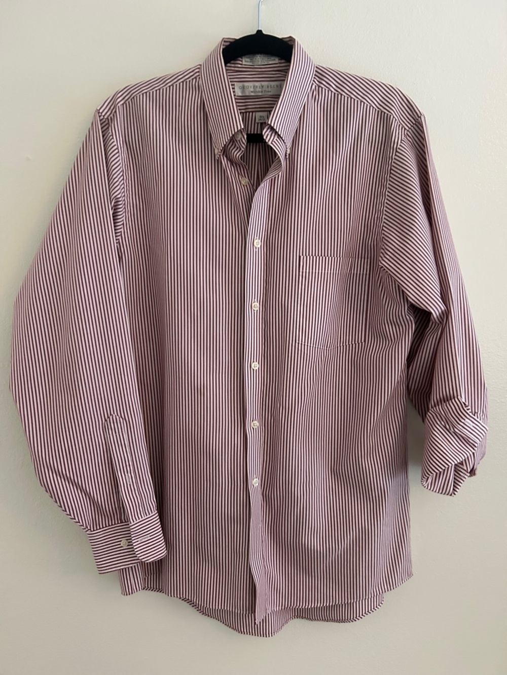 Geoffrey Beene Burgundy and White Stripe Dress Shirt. Pinpoint Oxford
